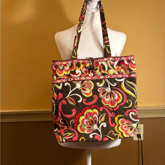 Vera Bradley Handbags - Vera Bradley Puccini Toggle Tote Quilted Floral Shoulder Bag Retired Brown Red
